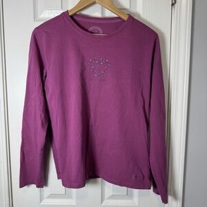 Life Is Good Womens Med Relaxed Fit Christmas‎ Lights Heart Long Sleeve T-Shirt
